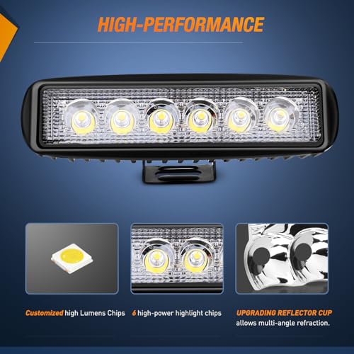 Image of Nilight LED Pods 4PCS 18W 6Inch Flood Offroad Fog Light Bar Waterproof with 16AWG POD Lights Wiring Harness Kit for Boat SUV ATV 4WD Car Truck Golf Cart 12V 24V -4 Leads