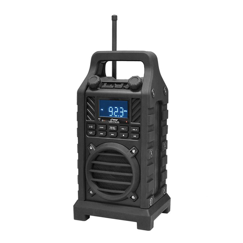 PYLE PWPBT250BK Rugged Portable Bluetooth Speaker with FM Radio USB SD Readers Built-in Rechargeable Battery Black
