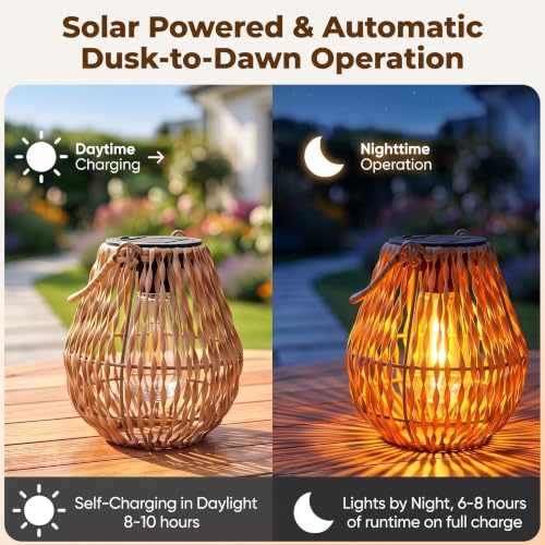 Lyeasw Solar Lantern Outdoor Waterproof, Boho Woven Solar Hanging Lantern Lights, 2 Pcs Decorative Warm White Solar Lights for Garden, Patio, Porch, Balcony, Backyard Decor, Housewarming Gift - image 8