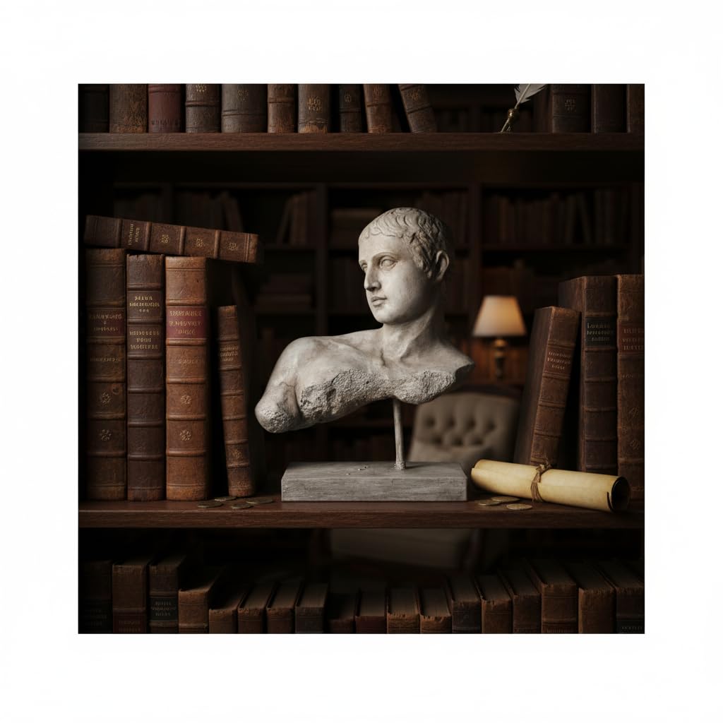 Statue décorative buste grec romain sculpture classique ancienne en résine effet pierre 28 cm