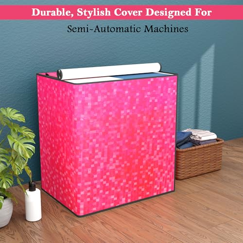 Image of Kuber Industries PVC Washing Machine Cover Semi Automatic | Dustproof Washing Machine Cover Top Load - Ideal for 6 Kg, 6.5 Kg, 7 Kg | Check Design - Pink