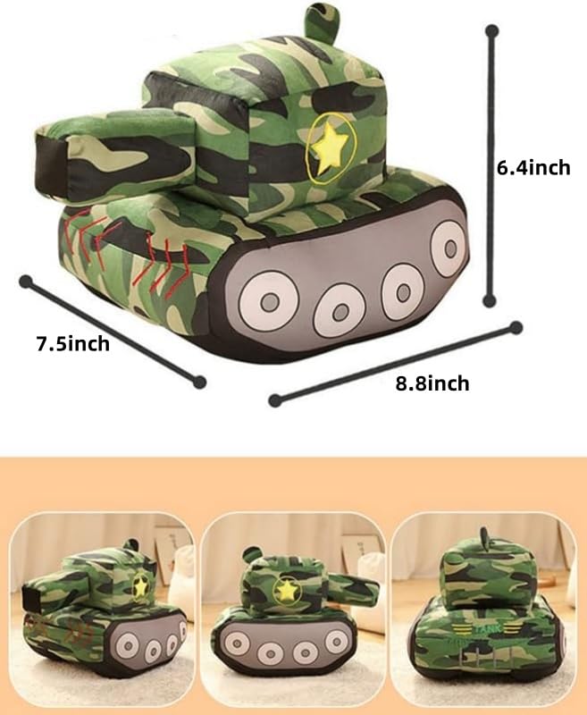 Image of Car Plush Toy Soft Stuffed Car Plush Pillow Toy CuteTractor Cartoon Throw Pillow Plushie Gifts for Kids Birthday Christmas Party (Tank)