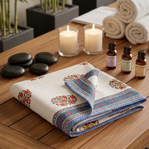 Image of Mafatlal Madhuban Soft & Absorbent Cotton Bath Towel (147x76 cm) | 250 GSM | Lightweight, Quick Dry, Floral Design | Ultramarine