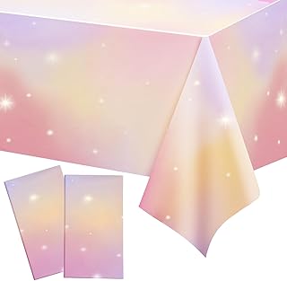 Geanlian Rainbow Tablecloth, 2 PCS Birthday Party Decorations, 54 x 108 Inch Rainbow Cloud Disposable Plastic Rectangular Table Cover for Rainbow Birthday Party (Rainbow)