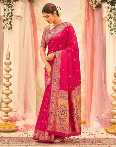 Image of SIRIL Women's Weaving Paithani Silk Saree With Unstitched Blouse Piece