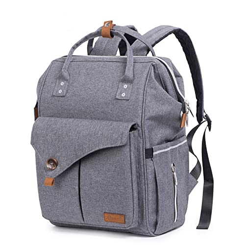 Ausemo Mochila Reflectante para Pañales Bolso Cambiador de Pañales de Viaje para Papá Mamá Bolsa de Maternidad Impermeable con Correas para Cochecito con Bolsillos Aislados,Gray