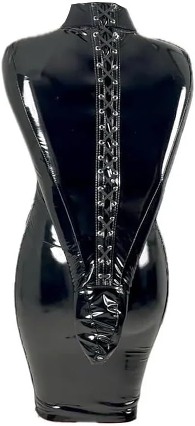 Bondage Pencil Dress PVC Leather Arm Restraint Full Sleeve Dress Role Play Skinny Dresses