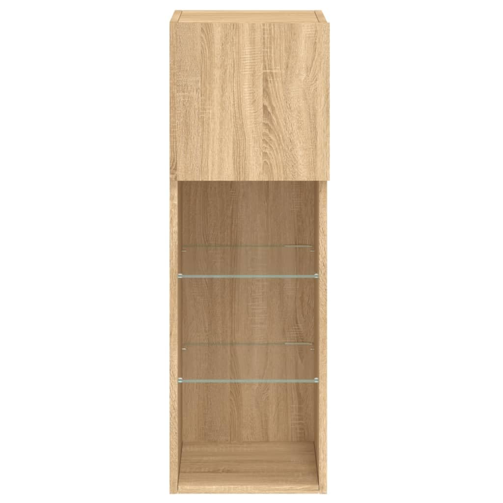Supporto TV con Luci a LED, Legno Composito, Mobile TV a Parete con Ante e Divisori in Vetro per Lettore DVD, Dischi e Altri Piccoli Oggetti (30,5×30×90 cm)