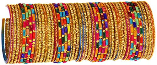JD'Z COLLECTION Indian Glass Bangles Set Wedding Costume Matching Jewelry Bangles Set,Bollywood Glass Bangles Set of 46 Bangles,Indian Bangles For Women Girls (Multi, 2.6)