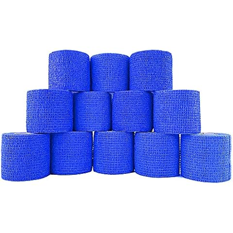 Inksafe Blue Self Adherent Cohesive Bandages 5cm x 4.5m Box of 12 - Uses Include Tattoo Grip Wrap, Vet Wrap, Tape for Wrist and Ankle Sprains Cover