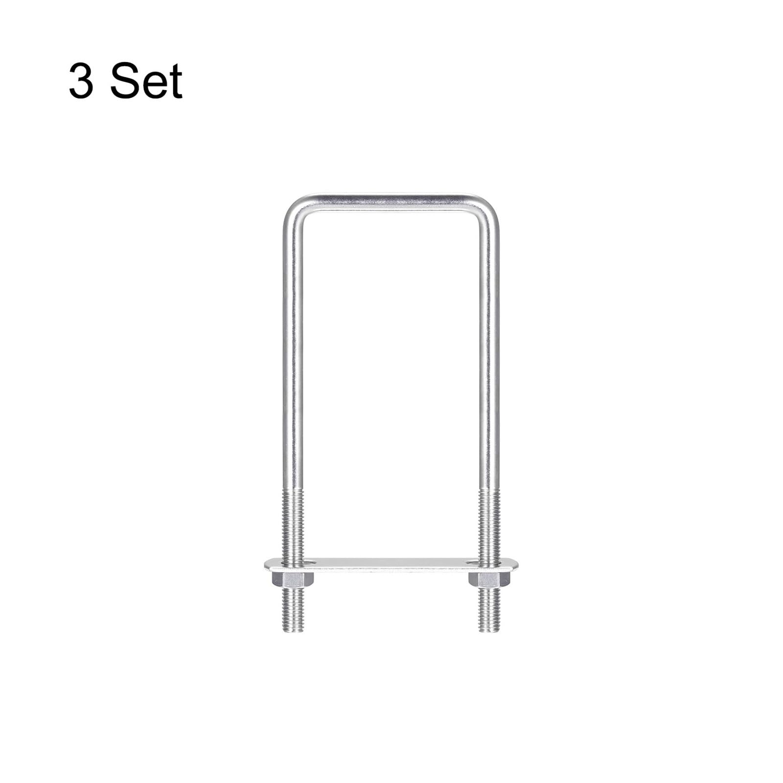 Quadratische U-Bolzen Quadratische U-Bolzen M8/M10 U-Klemmschraube aus Edelstahl 304 mit Muttern und Platten, for Bootsanhänger(M10 102mm 2Sets)