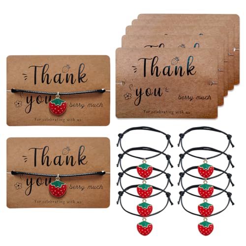 Strawberry Party Favors Cute Bracelet Bulk Gifts with Thanks Card for Strawberry Party Supplies
