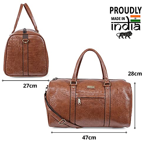 Image of ZAINTO Unisex Textured Leatherette Stylish 35 Liter Cabin Bags For Travelling In Flight 7Kg Travel Textured Leather Duffle Bags For Men And Women (Tan, 28 Cm)