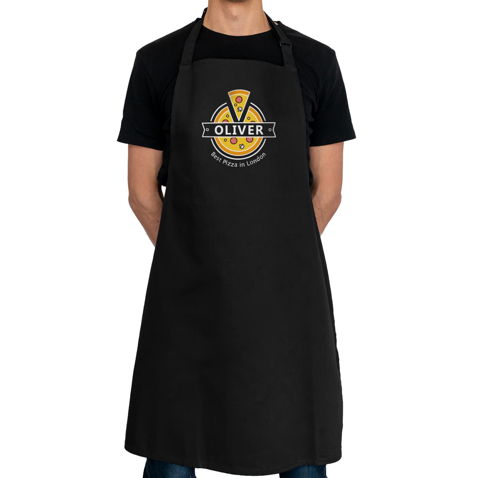 Stickerscape Pizza Apron | Personalised Pepperoni Adults Apron for Men (White) | Gifts for Fathers Day, Birthday or Christmas | Pizza Accessories for Dad