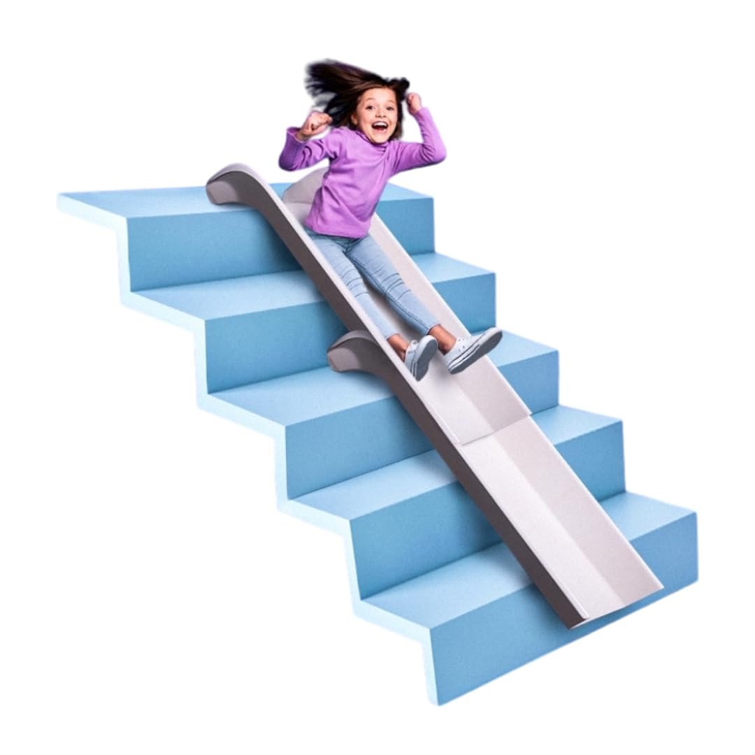 Stairslide 4-Pack Modular Indoor Slide for Home Staircases, White - Stair Attachment Ramps for Kids with Non-Slip Grip Bottom, Easy to Store, No Installation Needed