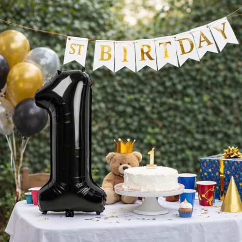 Image of Rozi Decoration 1 Number Black 32 Inch Large Foil Balloons Air or Helium Supported for Happy Birthday, Happy Anniversary, Graduation Party Dcor, Foil Balloons for Birthday Number 1 Pack of 1 Pcs