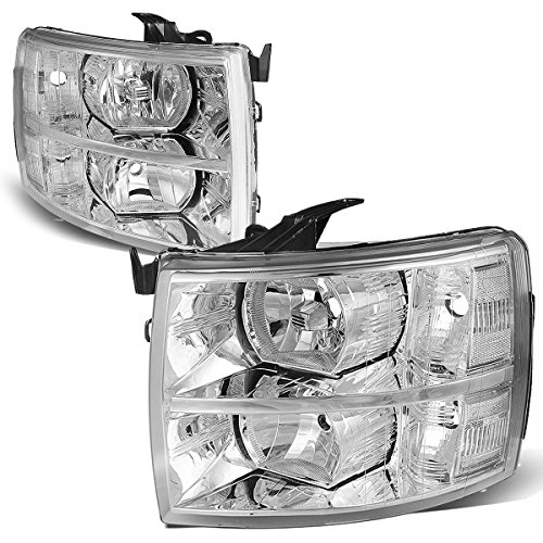 Auto Dynasty [Halogen Model] Factory Style Headlights Assembly Compatible with Chevy Silverado 1500 2500 3500 GMT900 07-14, Driver and Passenger Side, Chrome Housing Clear Lens