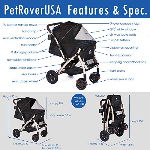 HPZ-PR America HPZ Pet Rover Premium Heavy Duty DogCat Stroller Travel Carriage CompartmentZipperless EntryPump-Free… - Image 8