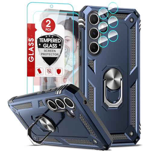 Cover per Samsung A35 5G Custodia con 2 x Pellicola Vetro Temperato +2 x Protezione Fotocamera Militare 360° Anello Supporto Bumper Antiurto per Telefono Galaxy A 35 tpu blu