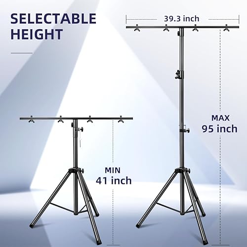 Miniatura 5 de DJ Lights Stand, Heavy Duty DJ Stand 1 Pack, Portable Par Can Tripod Stage Light Stand Adjustable Height 41-95 Inch, DJ Lighting T Bar Suitable for