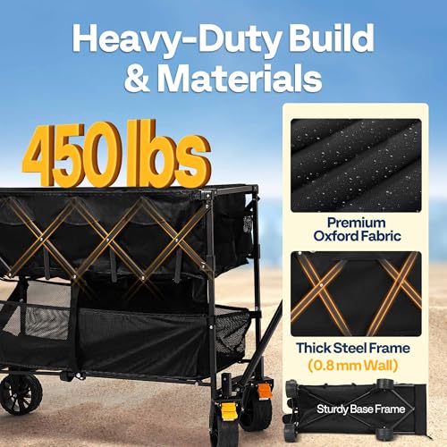 Image of VIVOHOME 400L Large Capacity Double Decker Collapsible Wagon 500lbs Heavy Duty Utility Folding Cart with Big Wheels 53 inch Extended for Camping, Sports