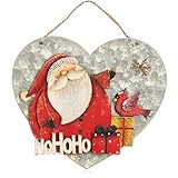 com-four® decorazione da appendere natale - appendino di legno a forma di cuore - grande cuore decorativo con babbo natale - decorazione murale natalizia (hohoho - cuore)