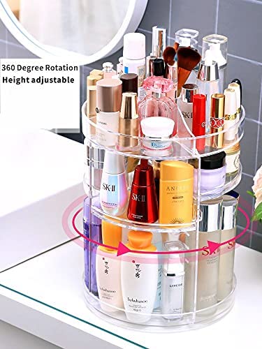Cq acrylic 360 Rotating Makeup Organizer,4 Tier Adjustable Large Capacity Cosmetic Storage Cases and Make Up Holder Display Cases for Bathroom Countertop,White