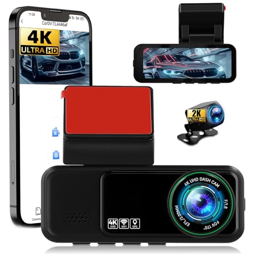 CAMECHO 4K+2K Mirror Dash Cam 3.16' Front & Rear HD Backup Camera Detection ADAS＆BSD＆LCA with Color Night Vision, IPS Touch Screen, 24H Parking Monitor Assist, Loop Recording, G-Sensor, Wide Angle