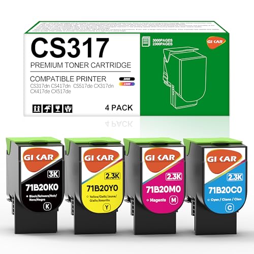 Remplacement de la Cartouche de Toner CS317 pour Lexmark CS317dn Cartouche de Toner pour Lexmark CS417dn CS517de CX317 CX417 CX517 71B20K0 71B20C0 71B20M0...
