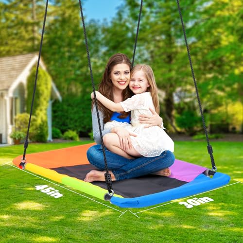 Image of Hapfan 9.5' Tall Heavy Duty Metal Swing Sets for Backyard with 3 Swings | Platform + Belt + Trapeze Swings, Weather-resistant A-frame Swingset, 600 lbs Capacity, Easy Backyard Setup