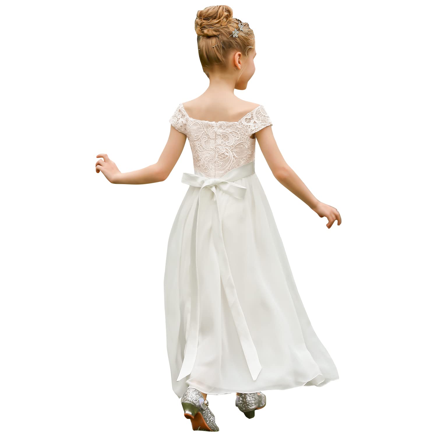 PLWEDDING Chiffon A-Linie Blumenmädchen Kleid Erstkommunion Kleider Kinder Geburtstag Hochzeit Partykleider