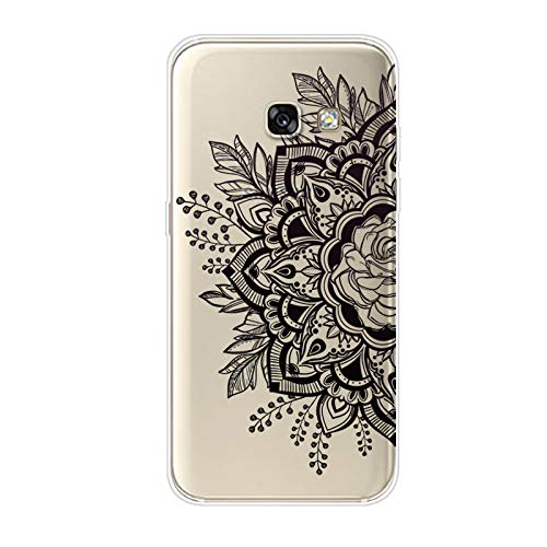 Herbests Coque Samsung Galaxy A3 2017 Antichoc Transparente Coque avec Motif Fleur Ultra Slim Souple Silicone Étui Protection Bumper Housse Clair Doux TPU Gel Case Cover,Fleurs Cover