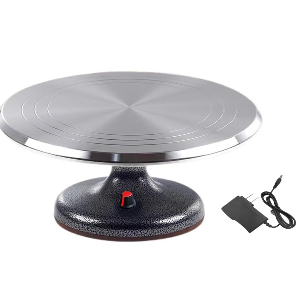 Suzlazyr One Color Electric Cake Turntable For Decorating, 12 Inch Rotating Cake Stand Motorized Cake Spinner Cake Decorating Bakery Supplies, Adjustable Speed