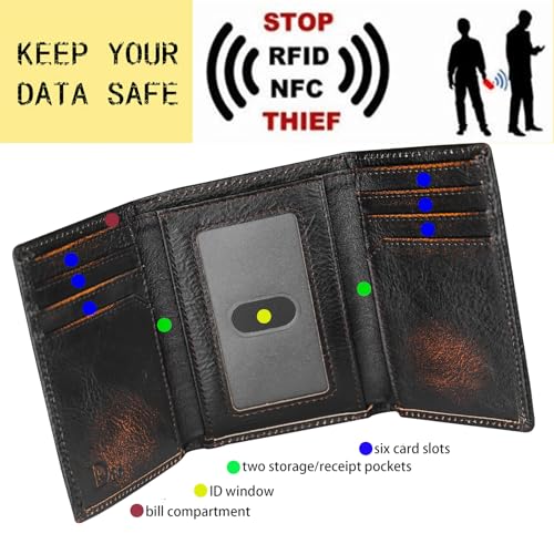 DK86 USA Flag Trifold Wallets for Men American Flag Wallet Full Grain Leather with Hand Burnished Tri-Fold Wallet RFID Blocking2