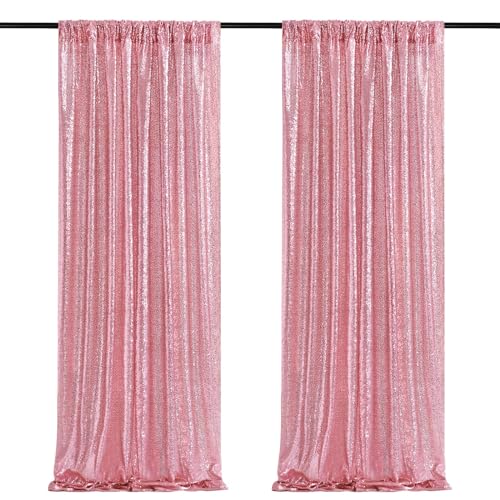Image of Blush Pink Sequin Backdrop 2 Pieces 2ftx8ft Glitter Party Backdrop Curtain Wedding Ceremony Birthday Backdrop Background Decoration