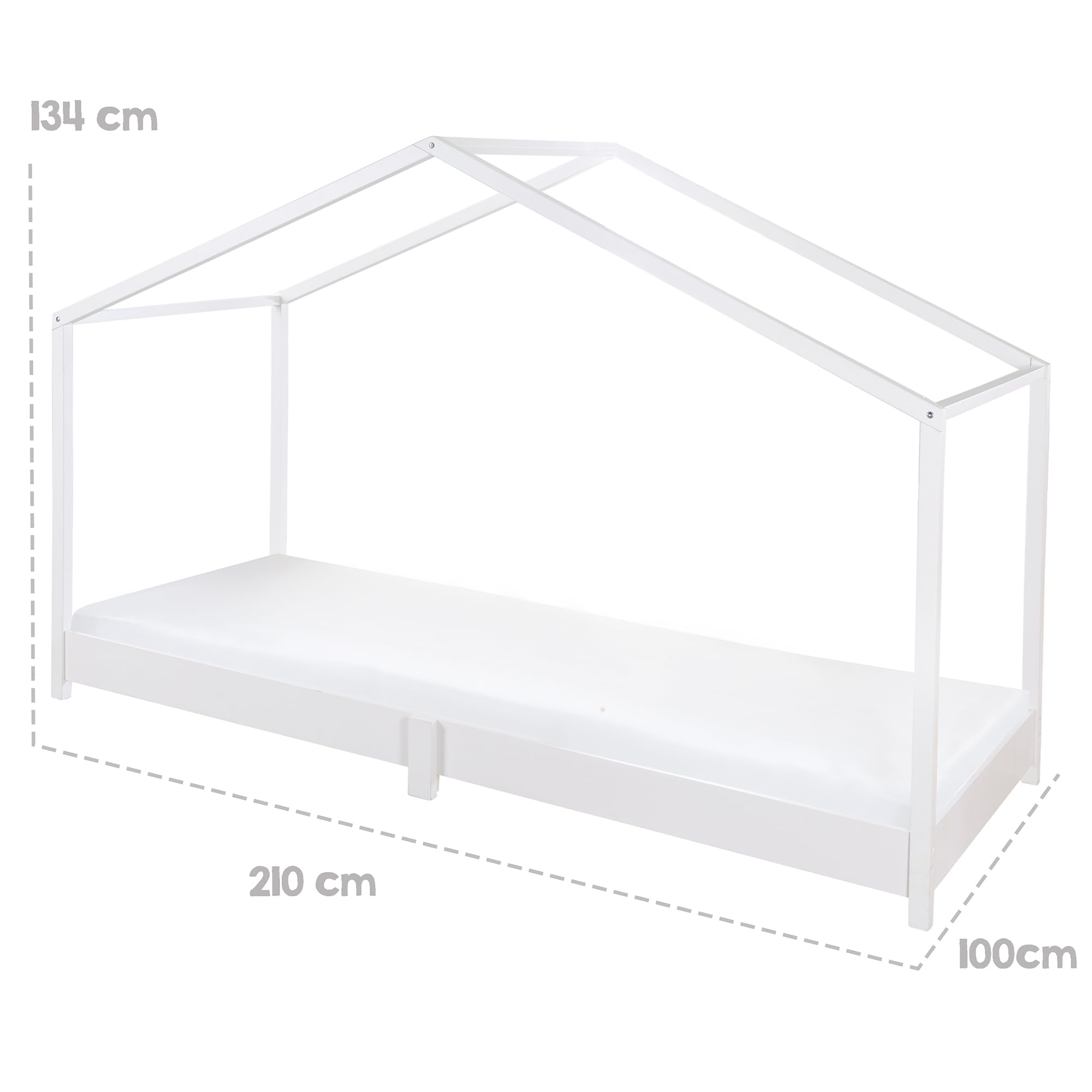 roba Cama de casa 90 x 200 cm para niños - Cama baja según el principio Montessori - Ampliable con somier, colchón y funda de cama - Madera lacada en blanco