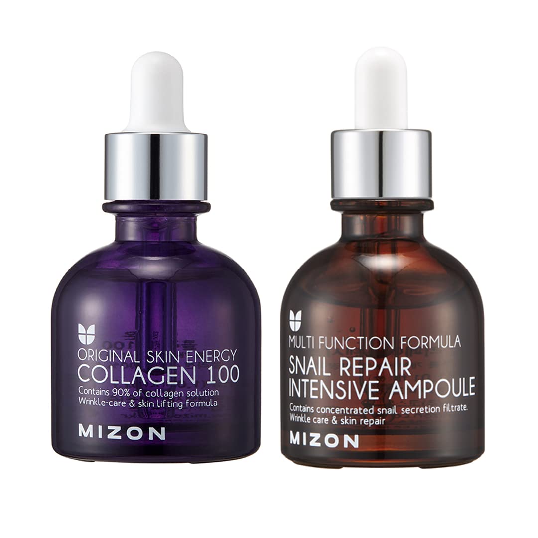 MIZON Snail intensive ampoule + Collagen 100, Wrinkle Care, Safe Formula, Ampoule, Moisture, Snail Mucin, Collagen