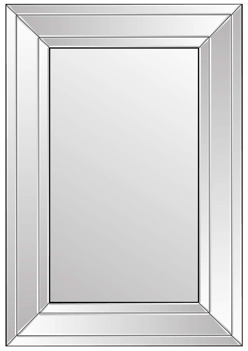 MirrorOutlet Small Black and Silver Modern Bevelled Venetian Mirror, 100x70,Frameless,YC079-Bath