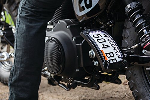 Kuryakyn 3191 Motorcycle Accent Accessory: Nova Curved License Plate Holder And Frame With Wraparound Led Illumination Lighting, Vertical Side Mount, Gloss Black #TOP3