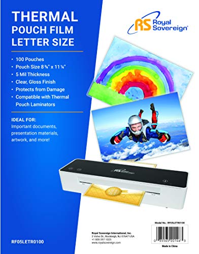 Royal Sovereign Thermal Laminating Pouches, 5 Mil, Letter Size 11.25" x 8.75" Inches