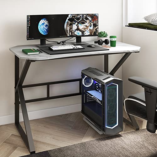 Natwind 47" Ergonomic Gaming Desk K-Shaped Computer Pc Gaming Desk Kid Student Writing Study Table Simple Modern Elegant Style Game Table Gamer Workstation For Home Office Bedroom（Marble White） #TOP6