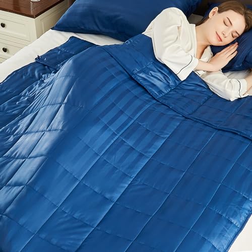 Image of anfie Weighted Blanket (40 inchx60 inch 7lbs) Weighted Blanket Cooling Blanket for Sleeping,Throw Size Breathable Blanket with Premium Glass Bead(Navy Blue)