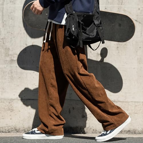 Rexcyril Men's Baggy Wide Leg Loose Fit Corduroy Pants Elastic Waist Straight Relaxed Drawstring Sweatpants2