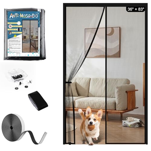 Puerta Mosquitera Magnética sin Taladrar, Protección Contra Insectos con Fibra de Vidrio y Imanes Fuertes, Cortina Antimoscas Auto-Cerrante para Puertas Balcón, Patio y Salón 90 * 210