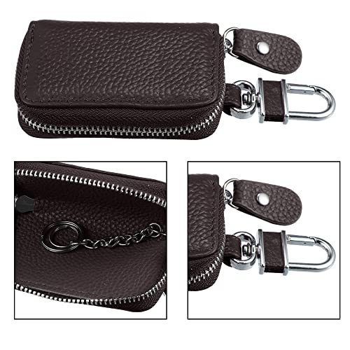 X AUTOHAUX Faux Leather Zipper Car Fob Key Case for Auto Remote Key Dark Brown, 3.15"x2.09"x0.98" - Image 4