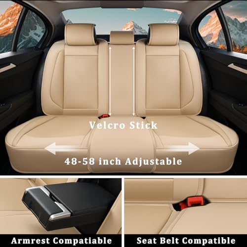 Image of Universal Leather Seat Covers Full Set, Waterproof Seat Cover for Cars 5 Seats, Luxury Leather Car Seat Cushion, Front and Rear Protectors Automotive Seat Covers for Most Cars SUV Pick-up, Beige