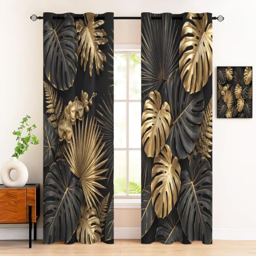 Rideaux feuilles dorées Monstera pour salon chic et ambiance cocooning
