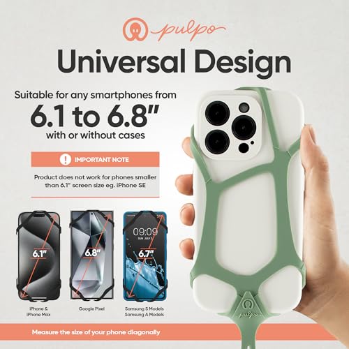 Image of Pulpo Safety Cell Phone Lanyard Green Fits Smartphones 6.1 to 6.8 inch - Anti Theft Phone Strap for Men & Women, Lanyards for Phones, Hiking Phone Holder & Cellphone Lanyard, Silicone Crossbody Straps