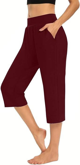 Capri Pants for Women Yoga Trendy Loose Comfy High Waisted Sweatpants Summer Breathable Athletic Capris with Pockets