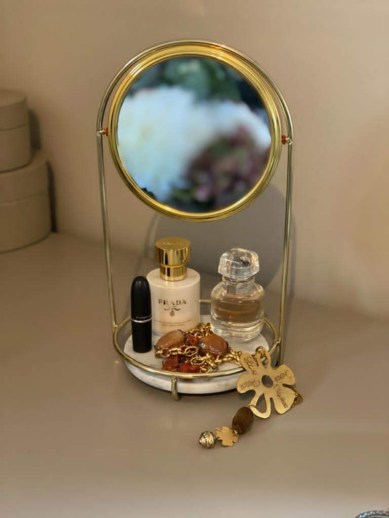 Maison Des Cadeaux White Marble Countertop Vanity Mirror